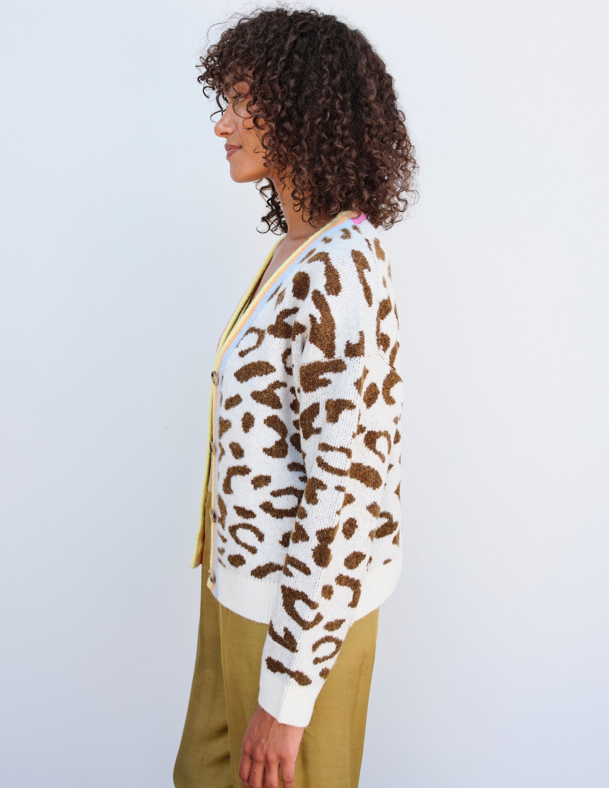 Sundry Leopard Boxy Cardigan in Cream/Sorbet Leopard