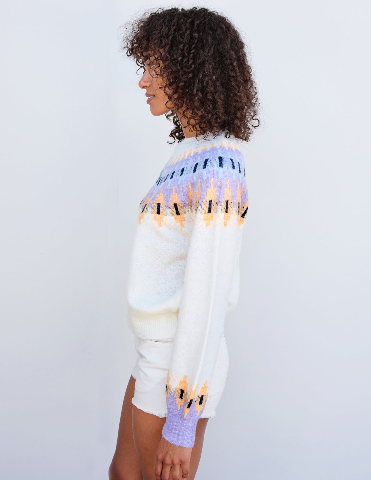 Sundry FairIsle Crew Sweater in Cream-side