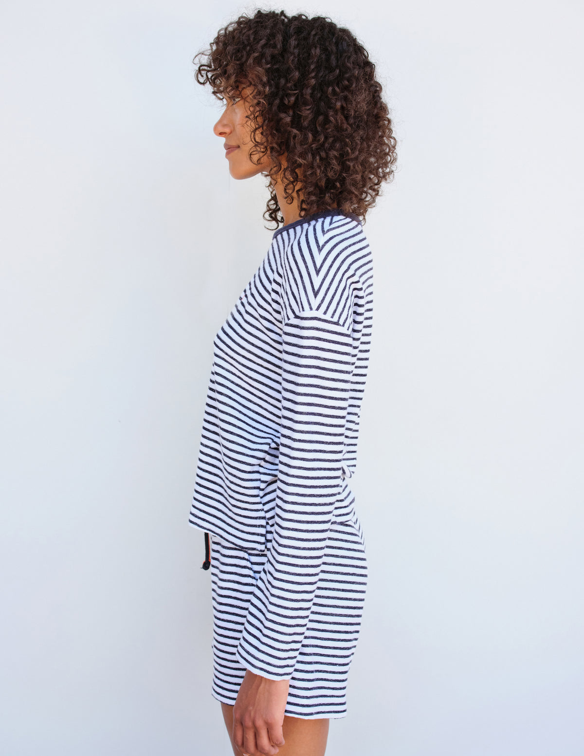 Sundry Heart Stripe Long Sleeve Crew in White-side