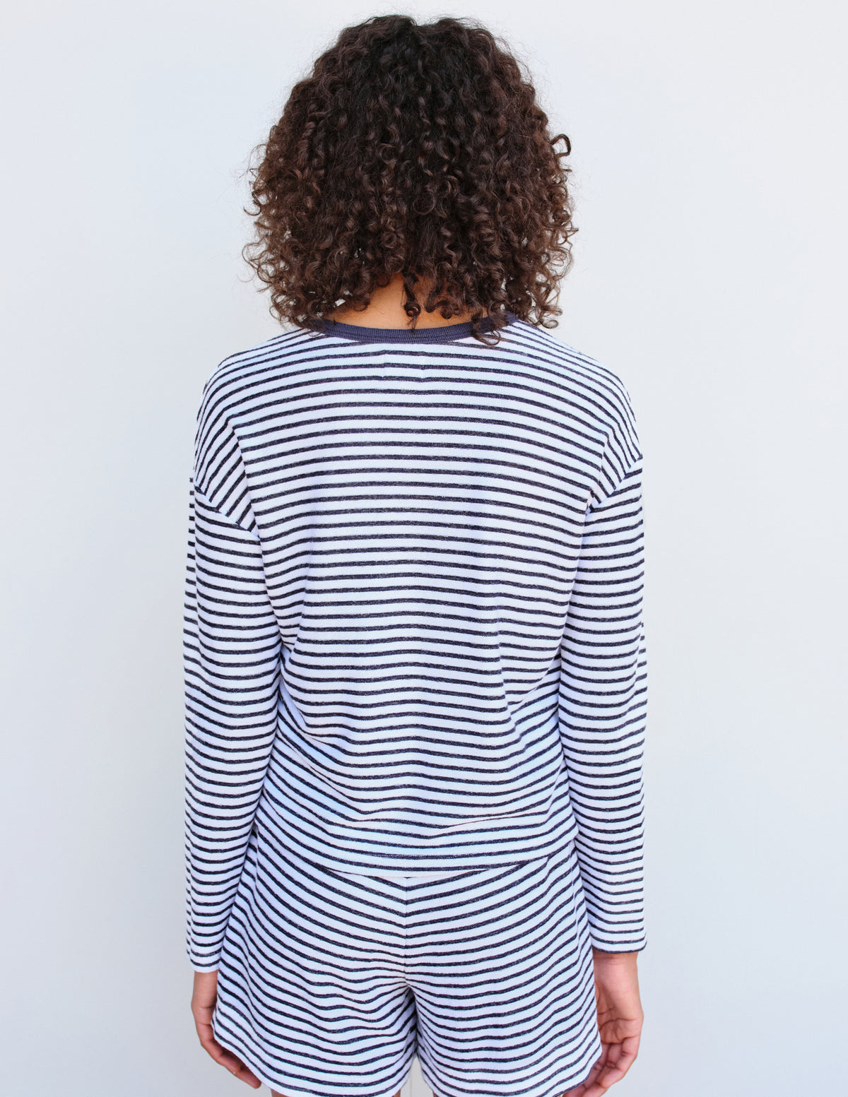 Sundry Heart Stripe Long Sleeve Crew in White-back