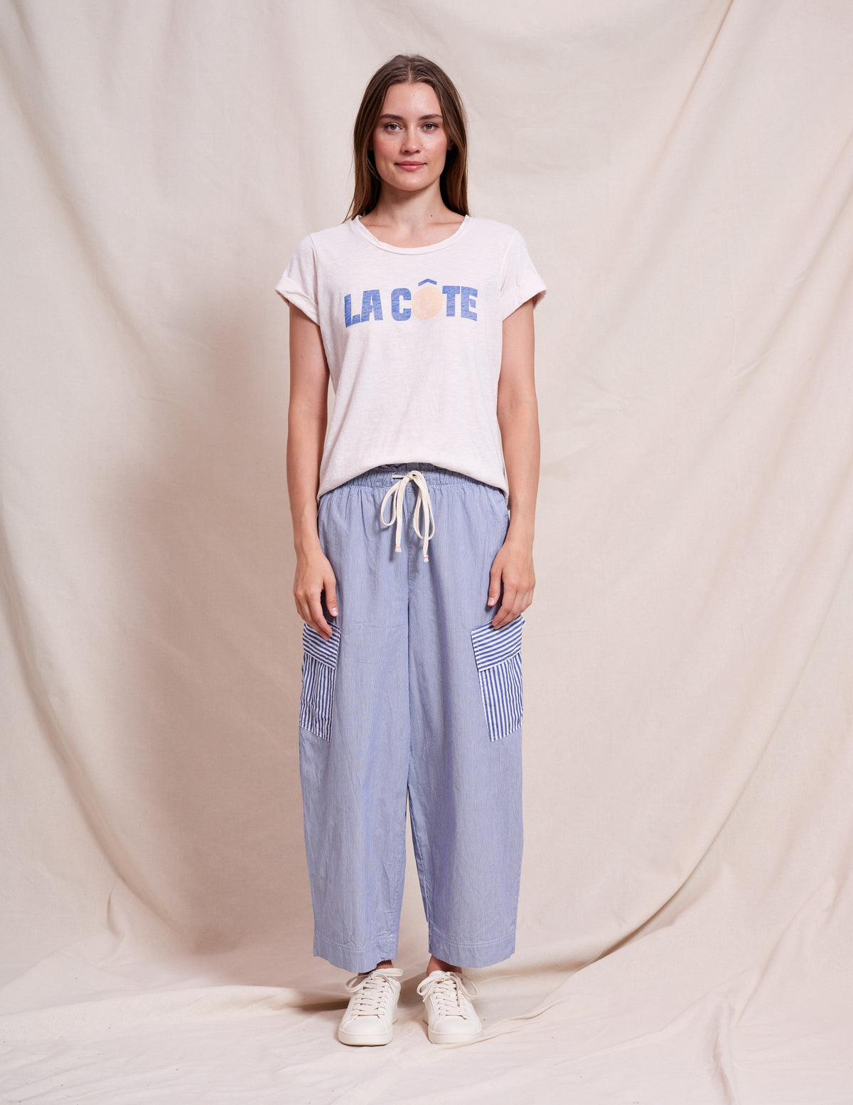 Sundry La Cote Rolled Sleeve Tee in Oyster