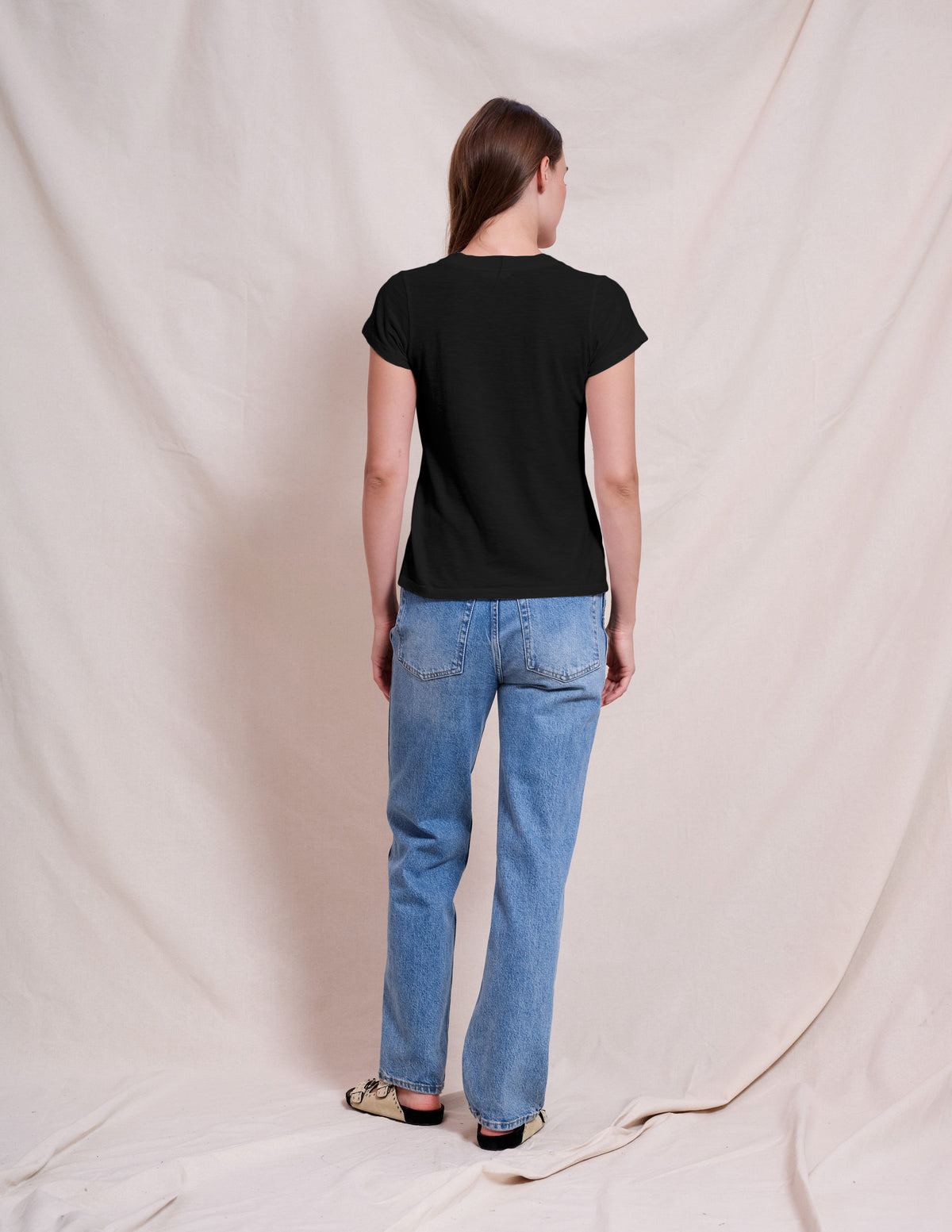 Sundry Deep V-Neck Tee in Black