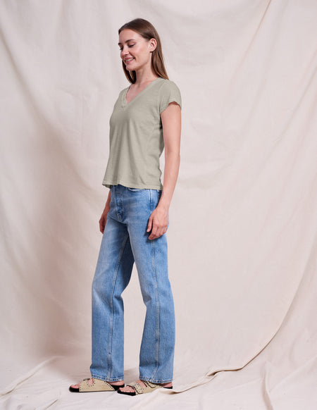 Sundry Deep V-Neck Tee in Olive Oil