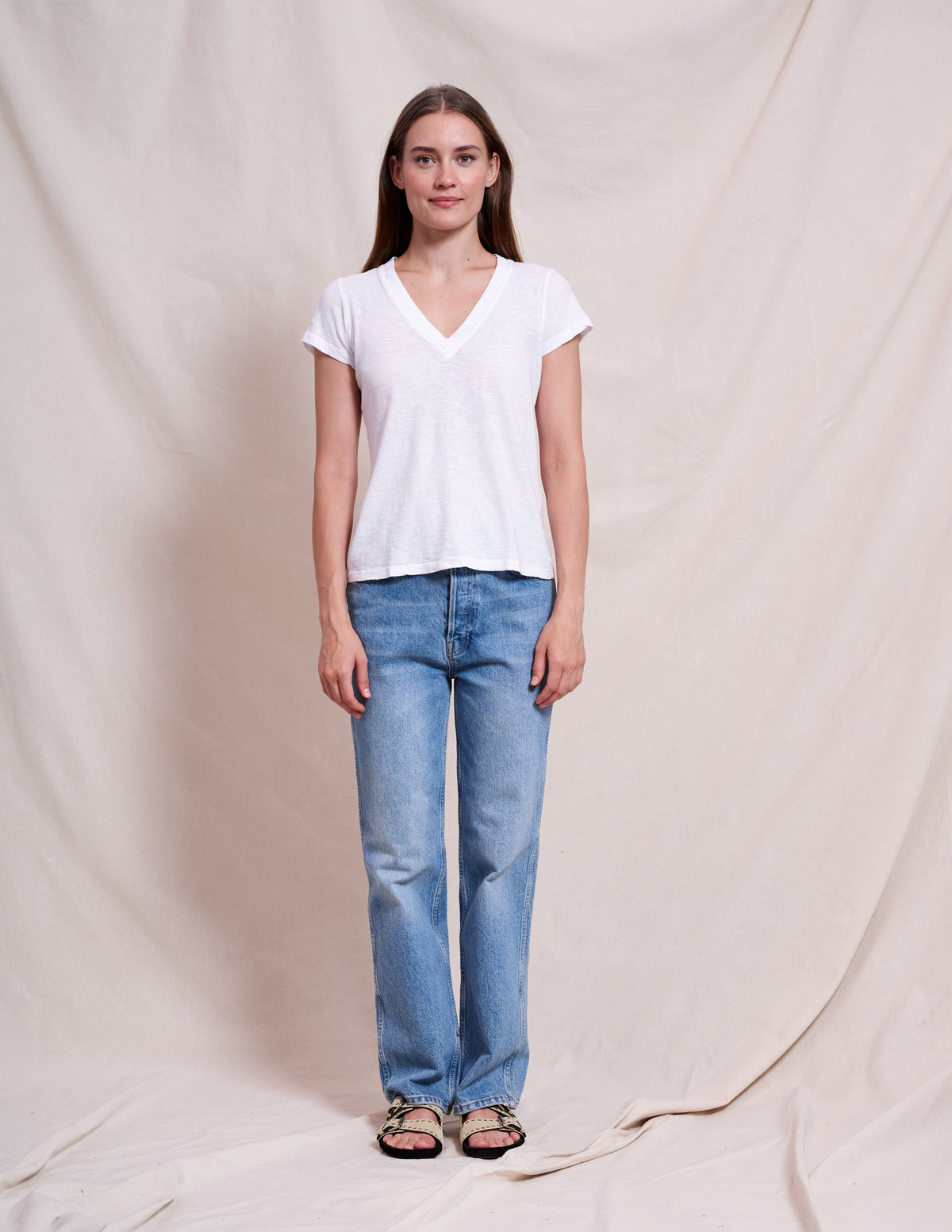 Sundry Deep V-Neck Tee in Optic White