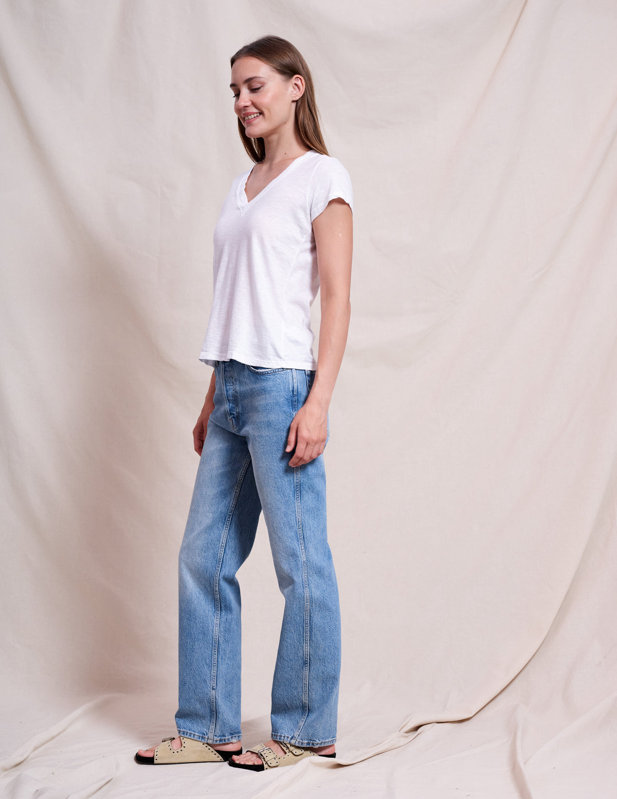 Sundry Deep V-Neck Tee in Optic White