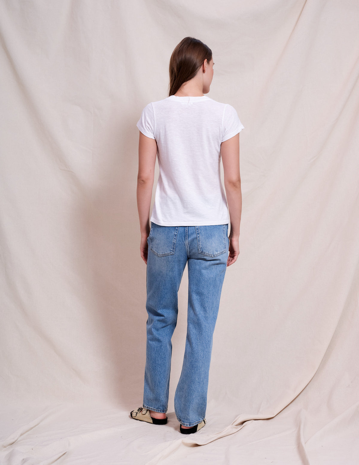 Sundry Deep V-Neck Tee in Optic White