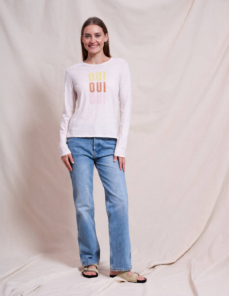 Sundry Oui Long Sleeve Crew in Oyster