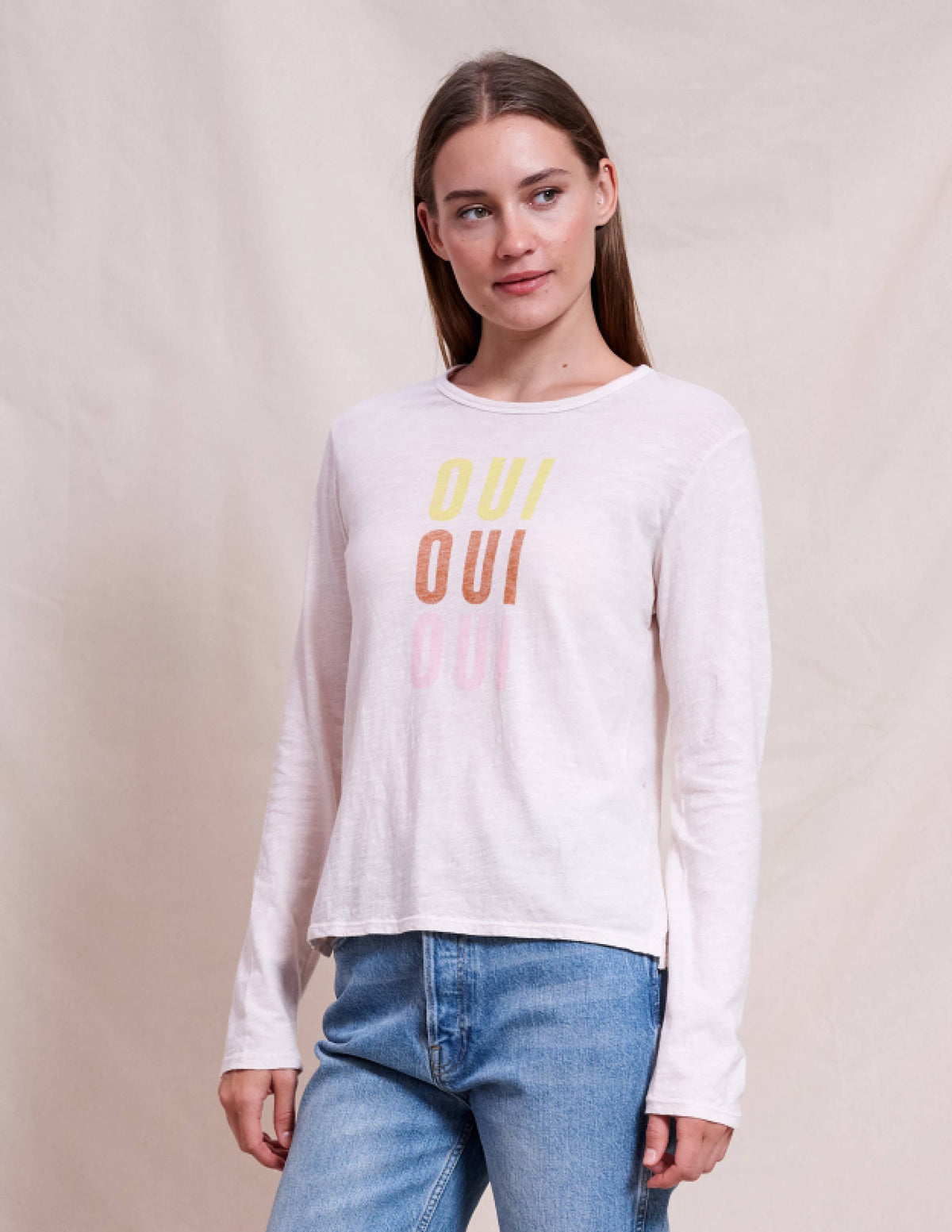 Sundry Oui Long Sleeve Crew in Oyster