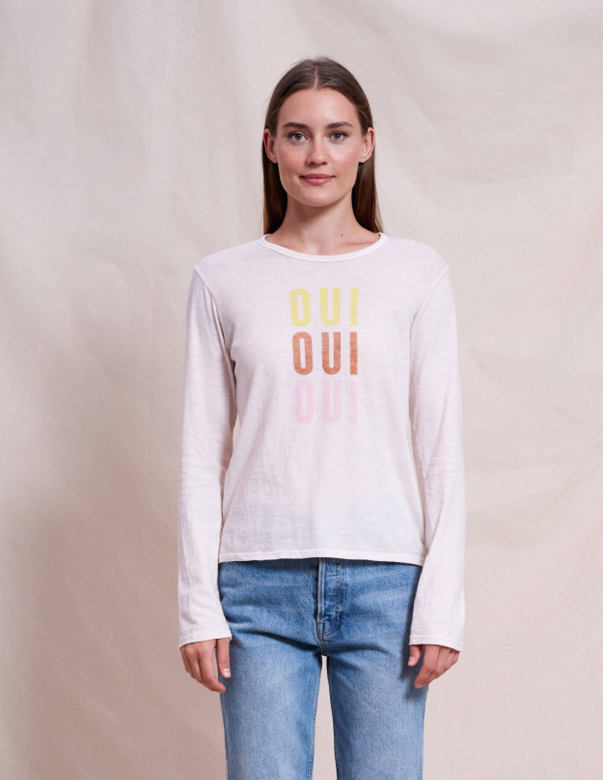Sundry Oui Long Sleeve Crew in Oyster