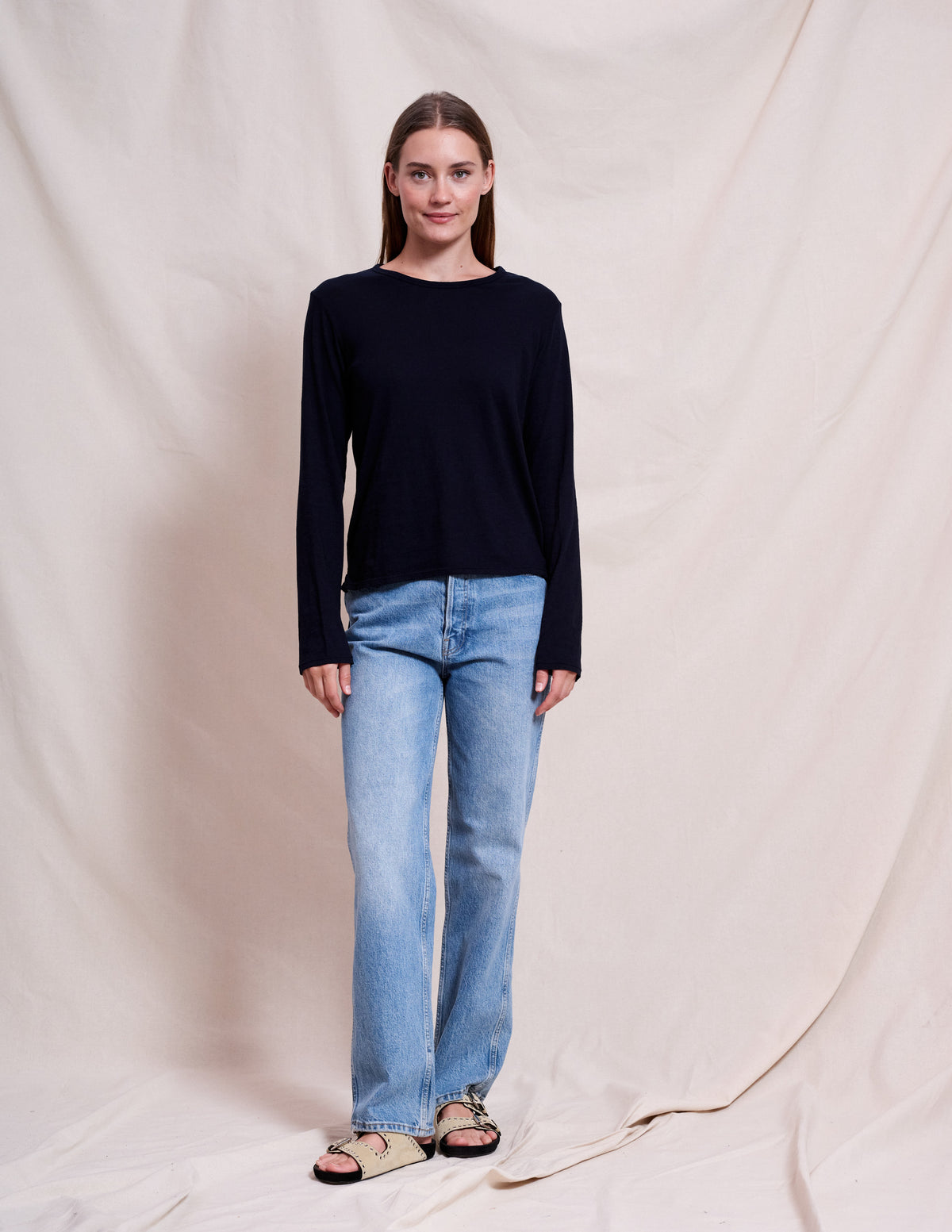 Sundry Long Sleeve Crew in Deep Navy