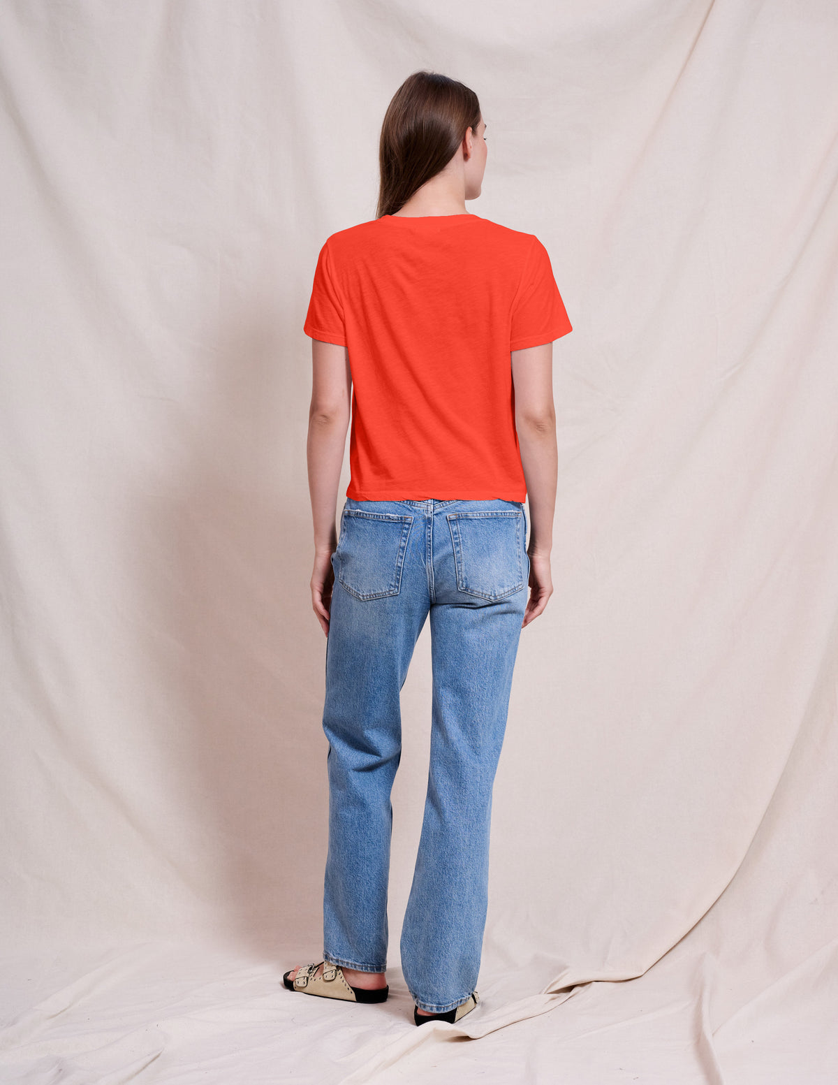 Sundry Crew Neck Tee in Bright Coral
