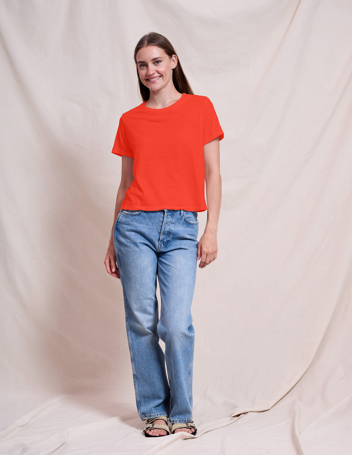 Sundry Crew Neck Tee in Bright Coral