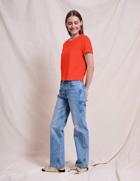 Sundry Crew Neck Tee in Bright Coral