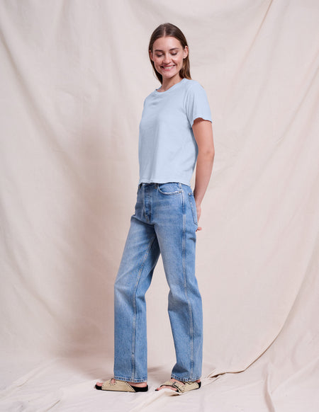 Sundry Crew Neck Tee in Chambray