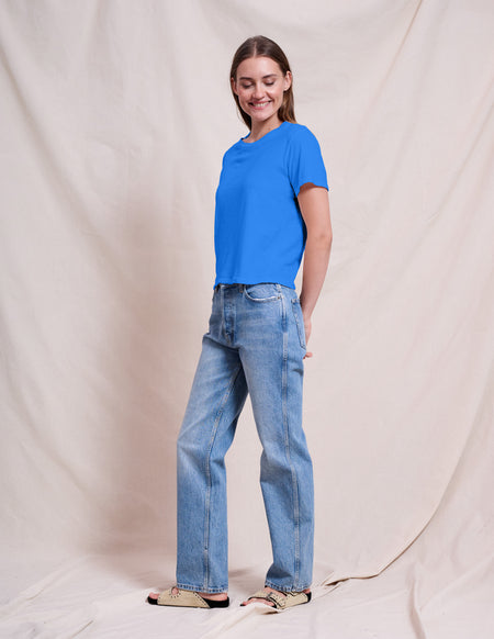 Sundry Crew Neck Tee in Lagoon Blue