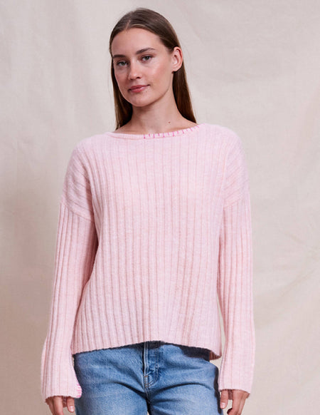 Sundry Ribbed Boat Neck in Iconic Pink