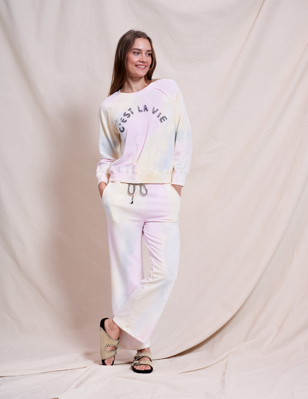 Sundry Tie Dye Pullover in Optic White