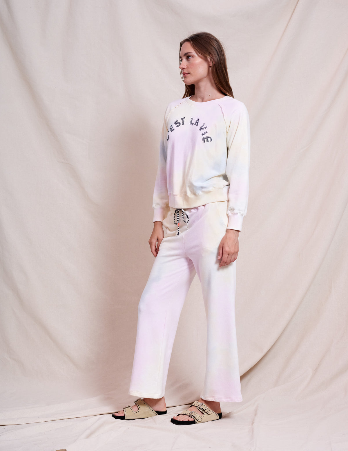Sundry Tie Dye Pullover in Optic White