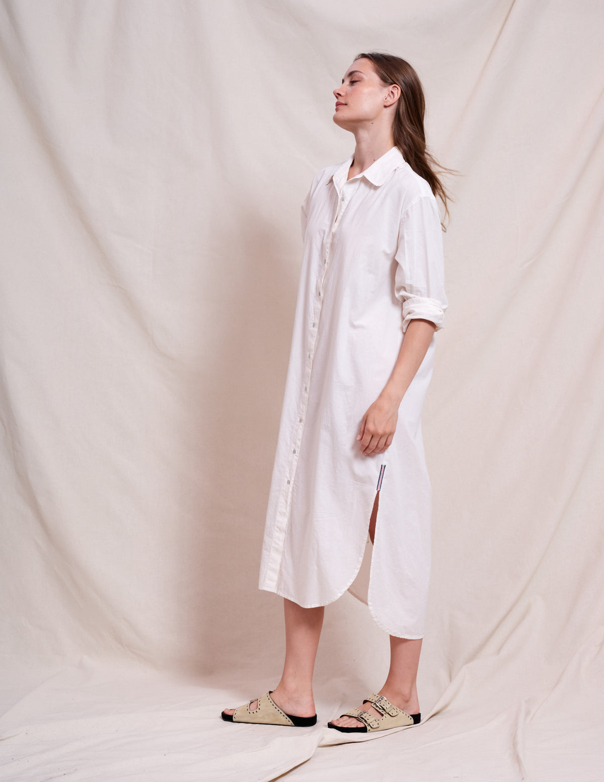 Sundry Midi Easy Shirt Dress in Optic White