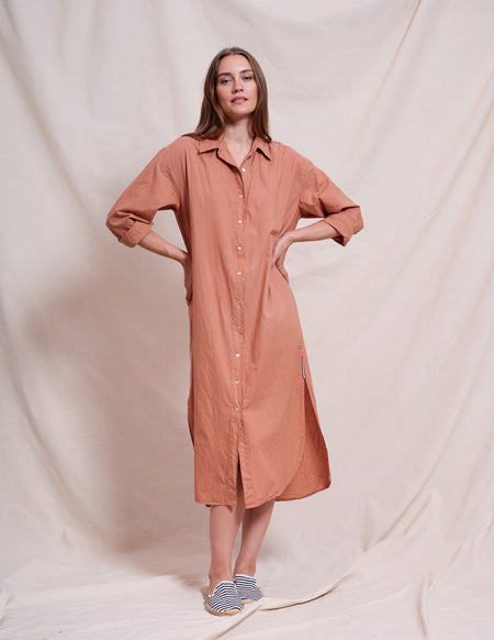 Sundry Midi Easy Shirt Dress in Vintage Rust