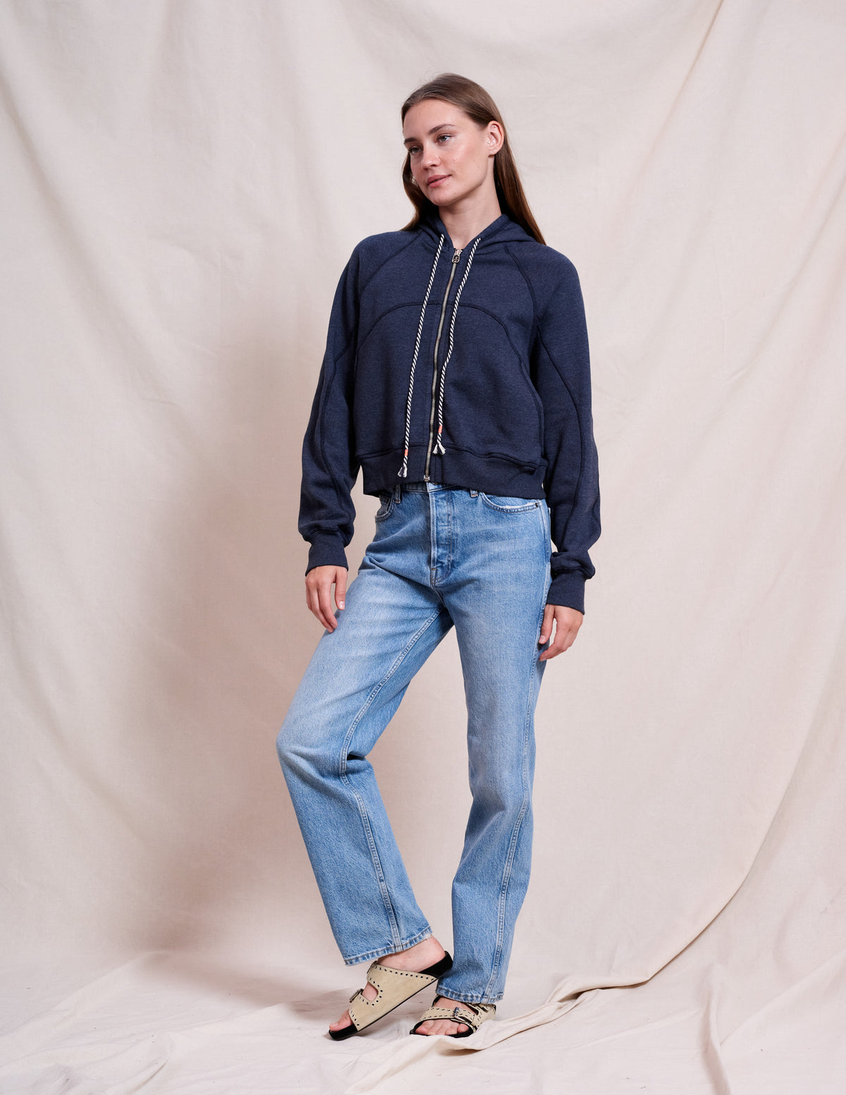 Sundry Seamed Zip Up in Deep Navy