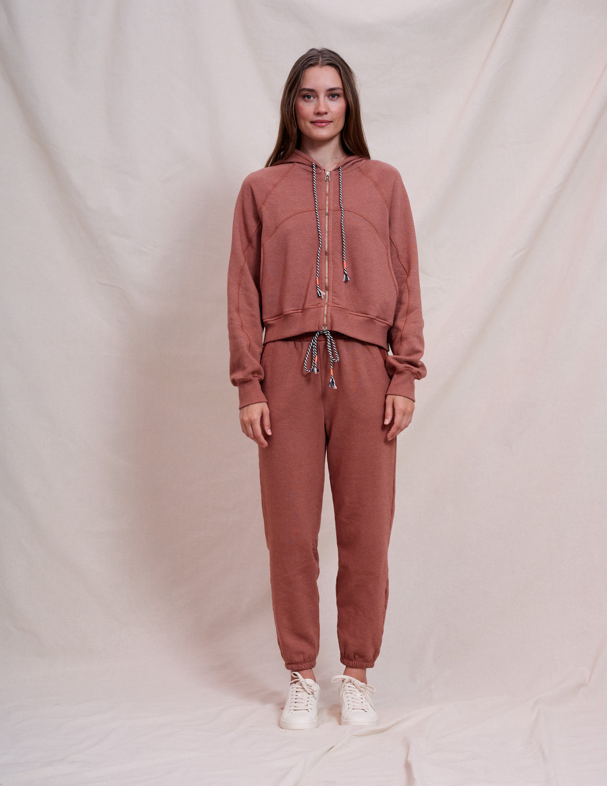 Sundry Seamed Zip Up in Vintage Rust
