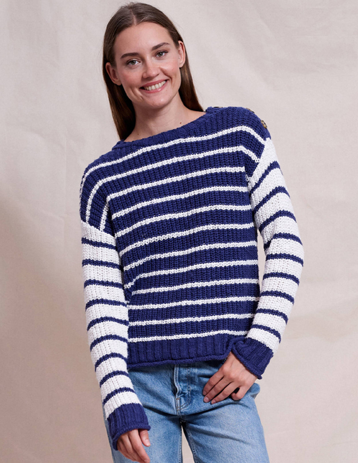 Sundry Striped Pullover in Deep Navy