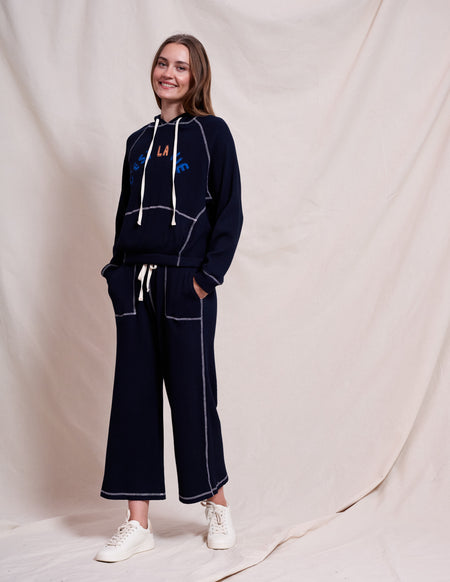 Sundry Contrast Stitch Hoodie in Deep Navy