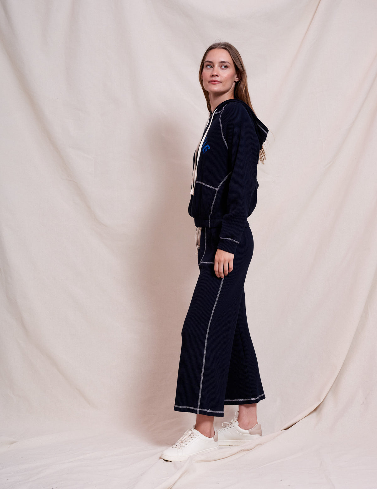 Sundry Contrast Stitch Hoodie in Deep Navy