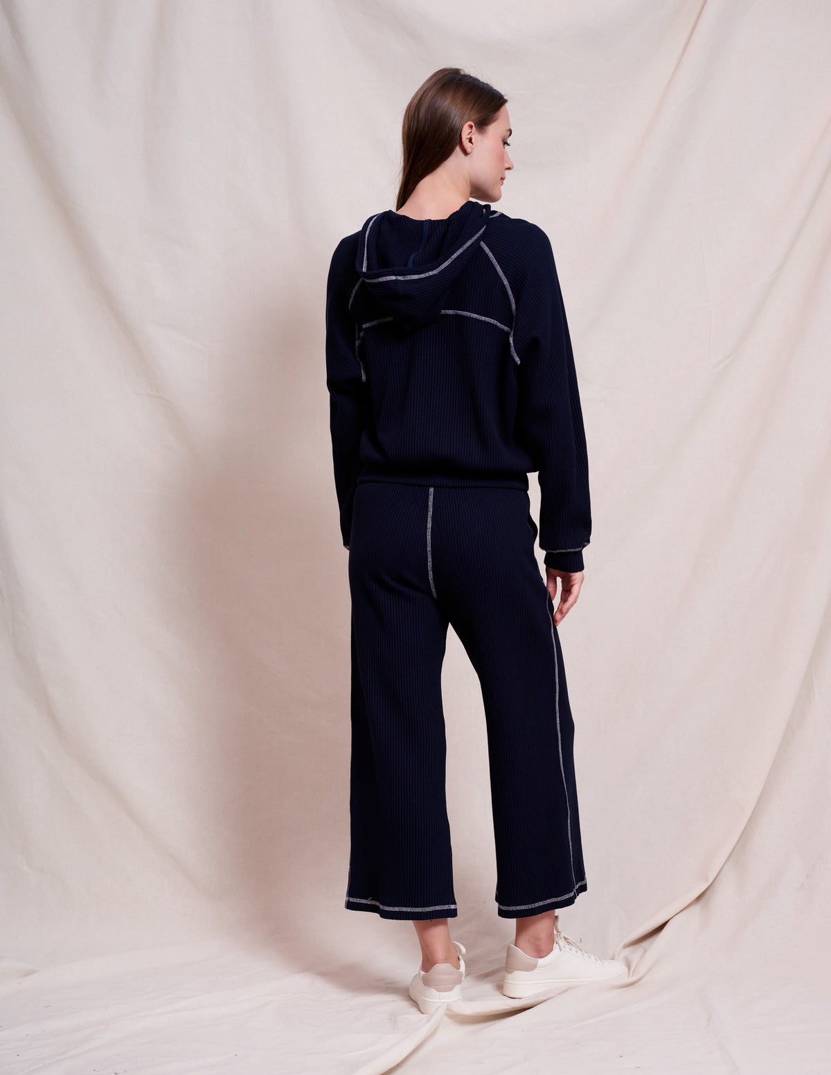 Sundry Contrast Stitch Hoodie in Deep Navy