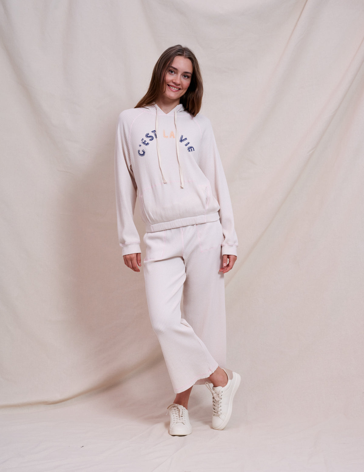 Sundry Contrast Stitch Hoodie in Oyster