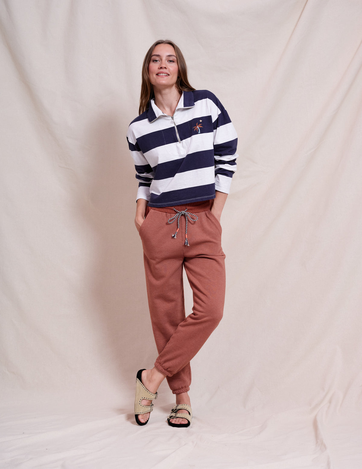 Sundry Johnny Collar Pullover in Optic White