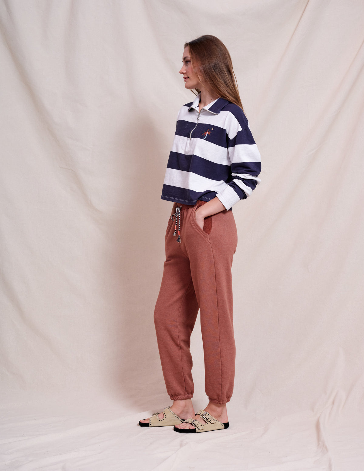 Sundry Johnny Collar Pullover in Optic White