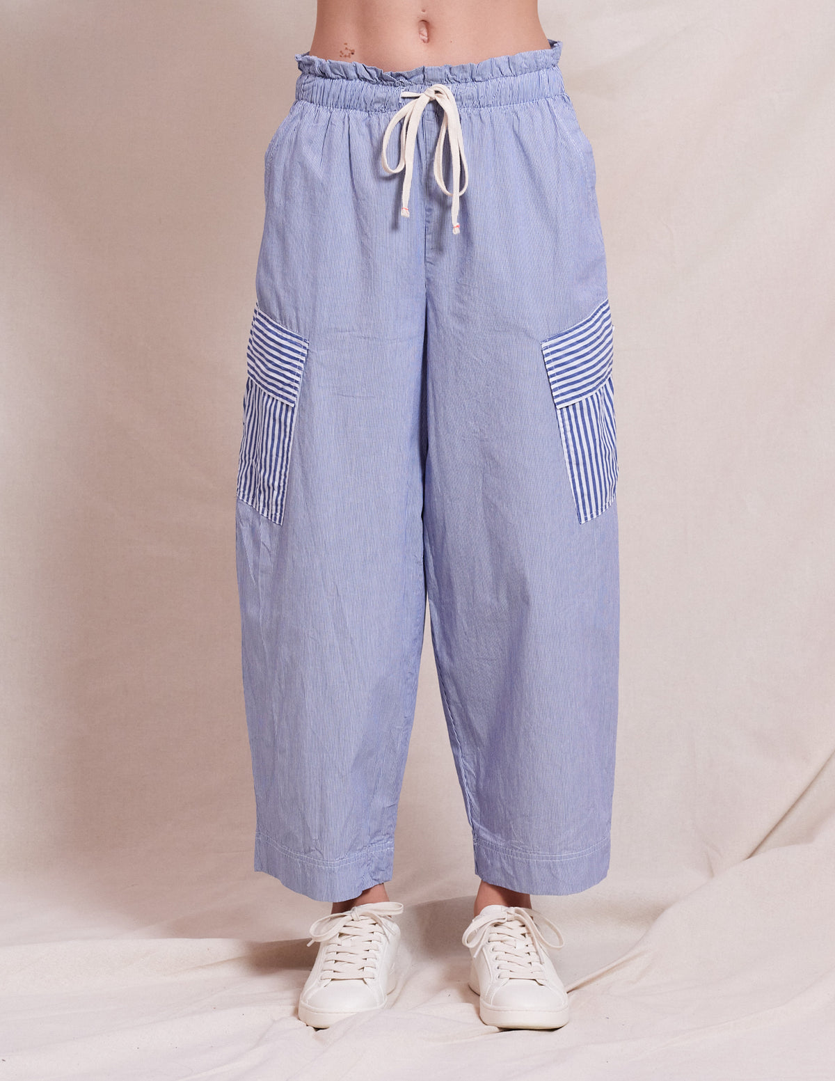 Sundry Mixed Stripe Cargo Pant in Deep Navy