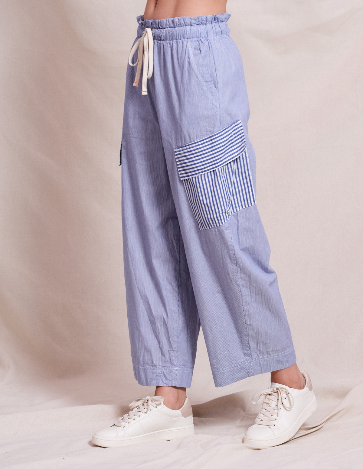 Sundry Mixed Stripe Cargo Pant in Deep Navy