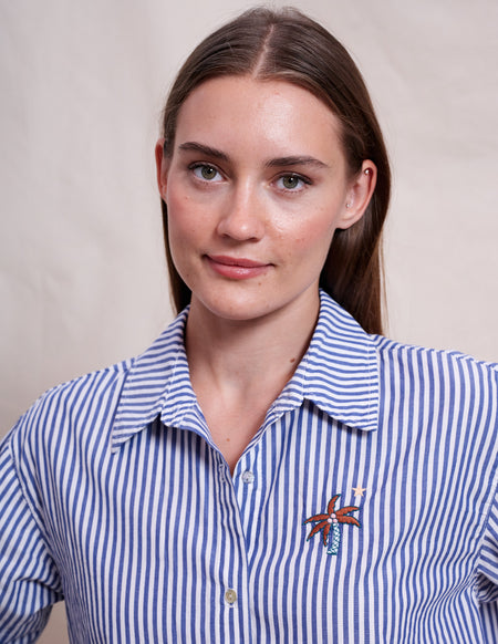 Sundry Oversized Shirt With Embroidery in Deep Navy