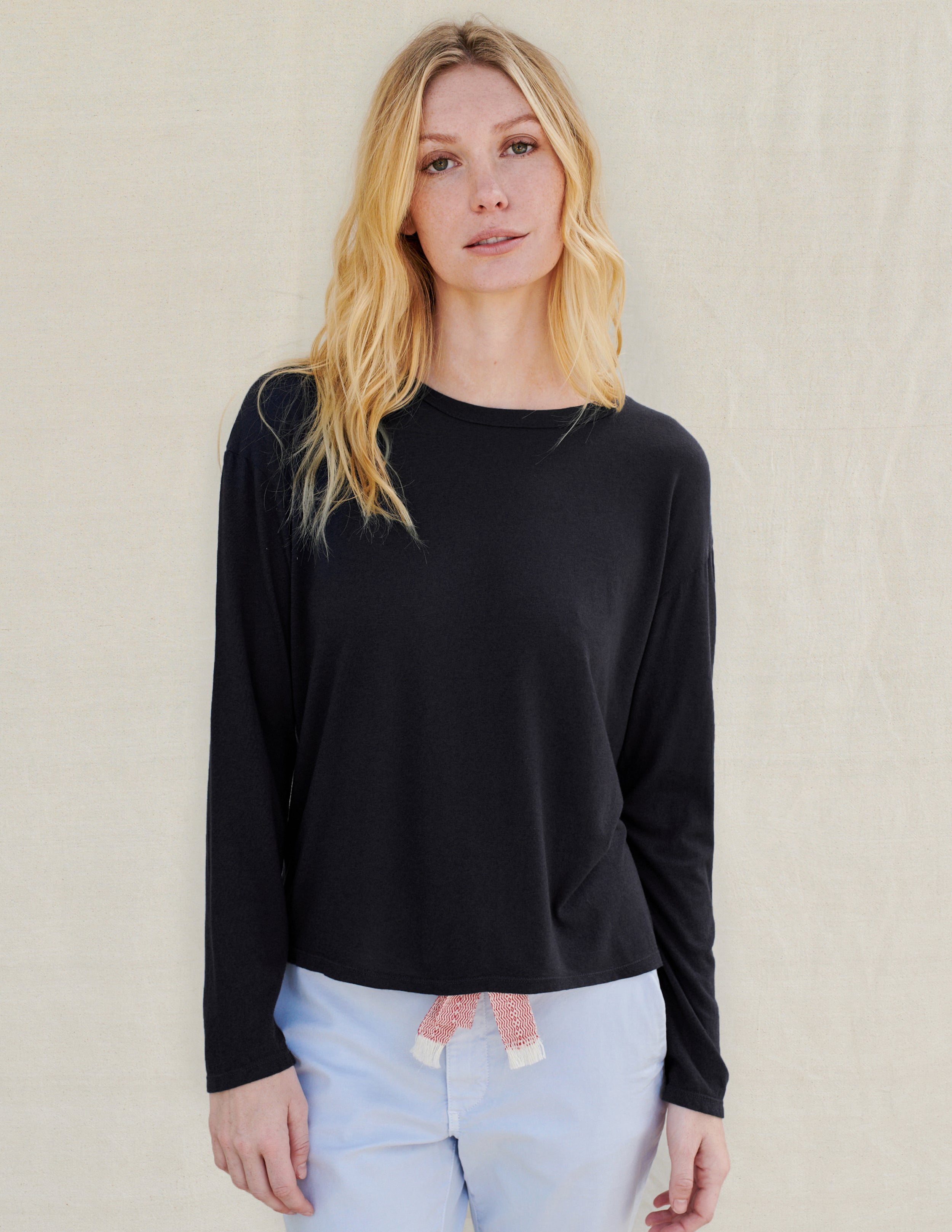 Black Long Sleeve Boxy Tee - Women's T Shirt - Sundry