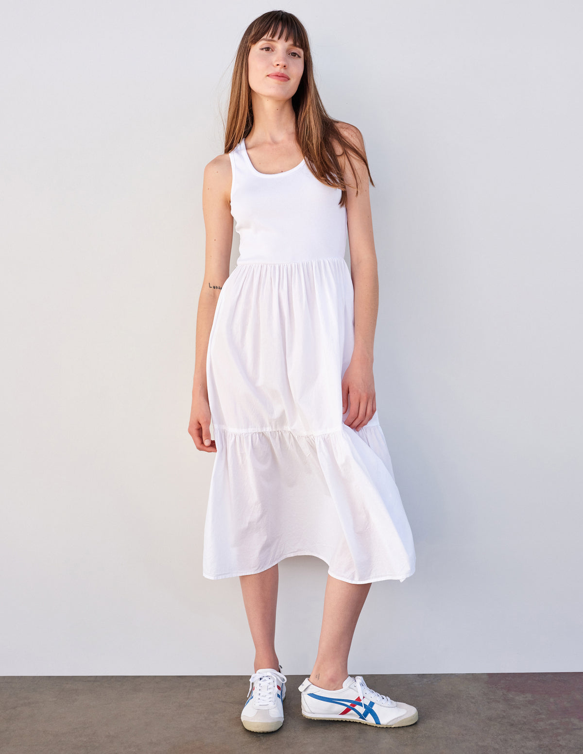 Sundry Mix Media Tiered Dress in White