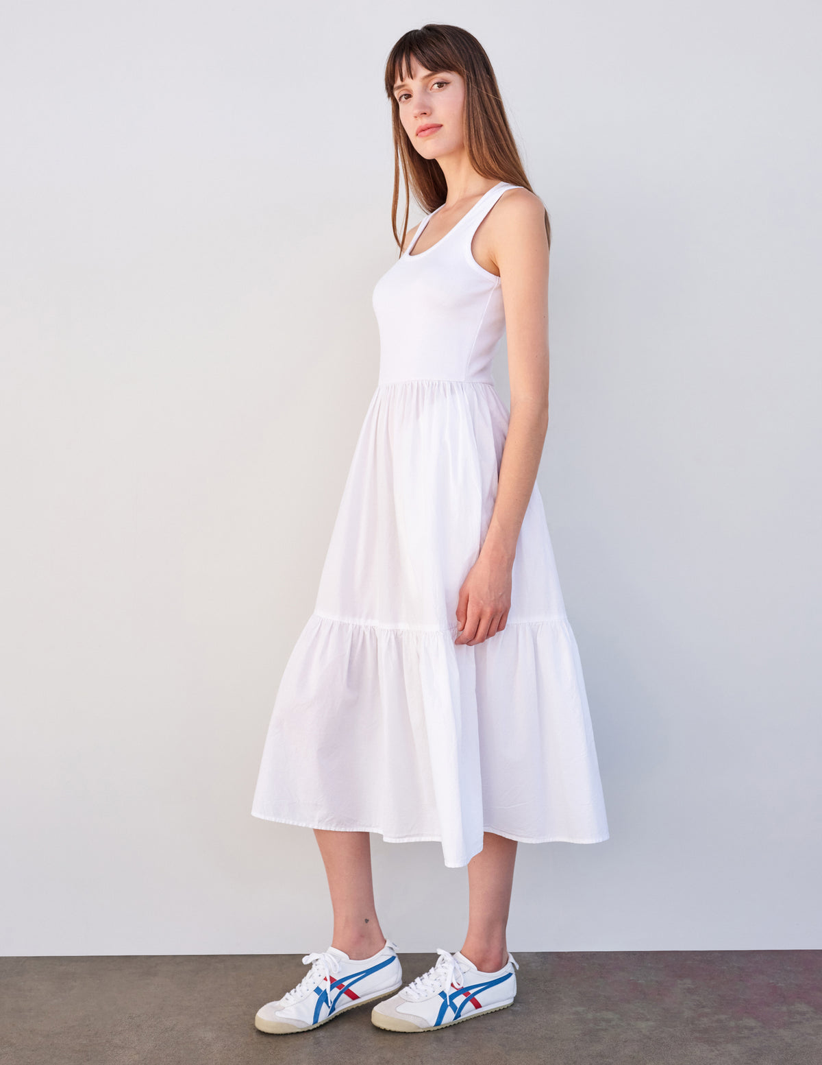 Sundry Mix Media Tiered Dress in White