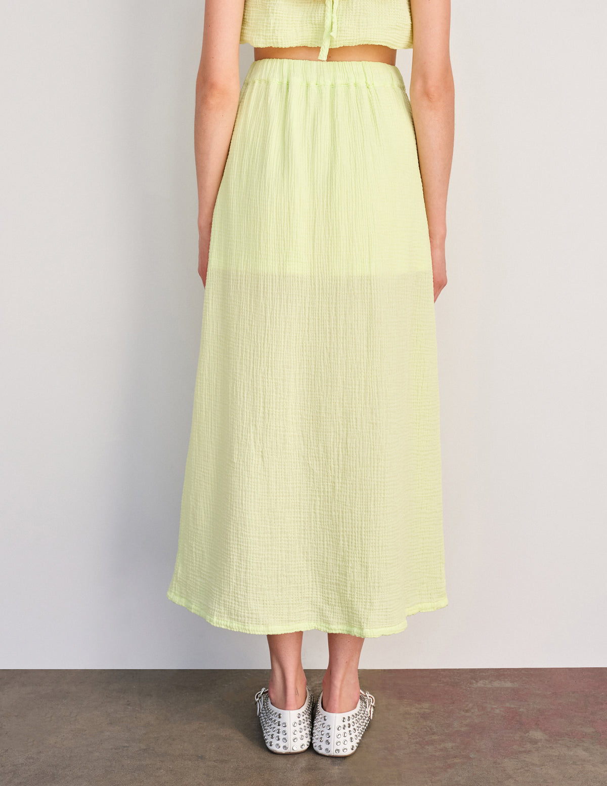 Sundry Long Skirt with Slit in Lime