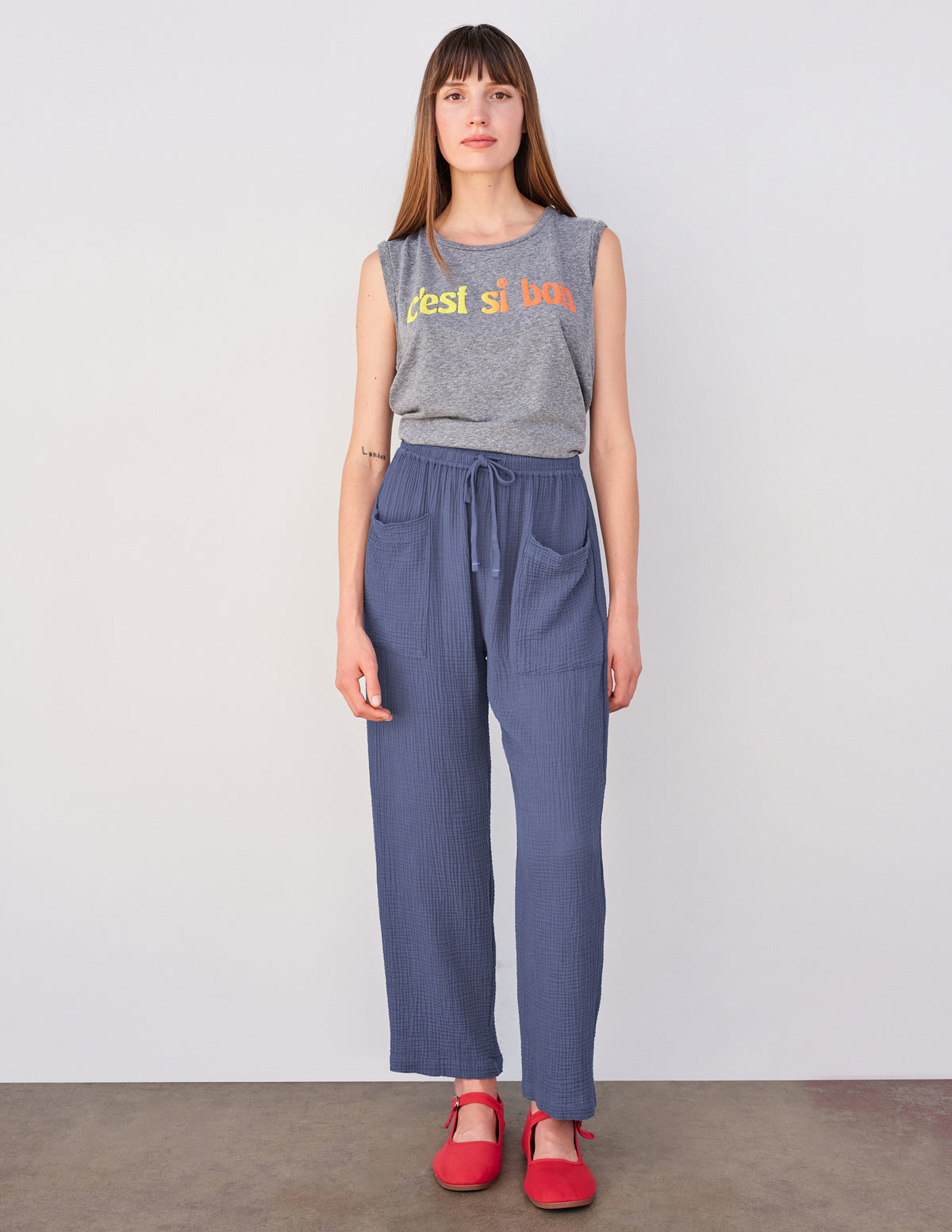 Sundry Pull-on Pant with Patch Pockets in Navy-full view