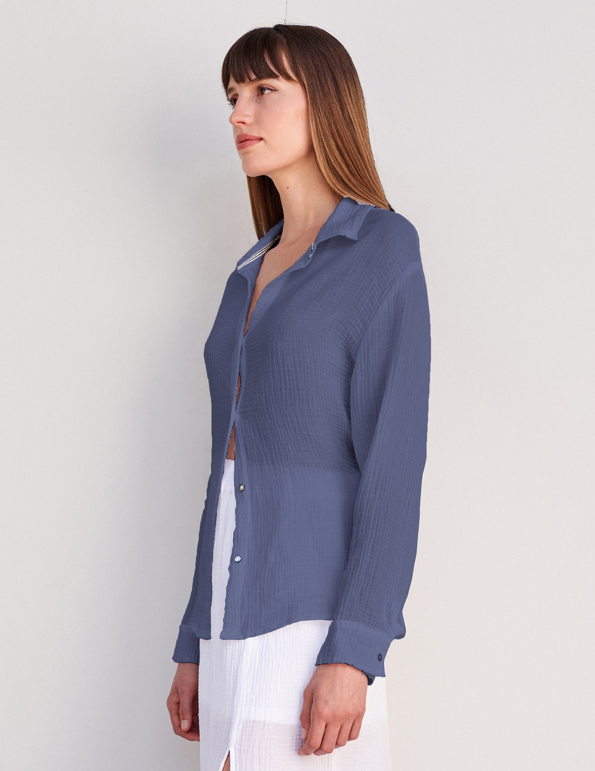 Sundry Long Sleeve Button Down in Navy-side