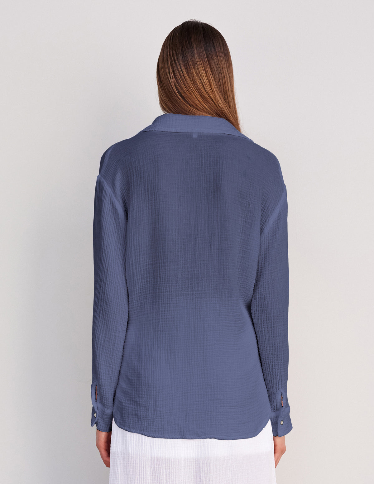 Sundry Long Sleeve Button Down in Navy-back