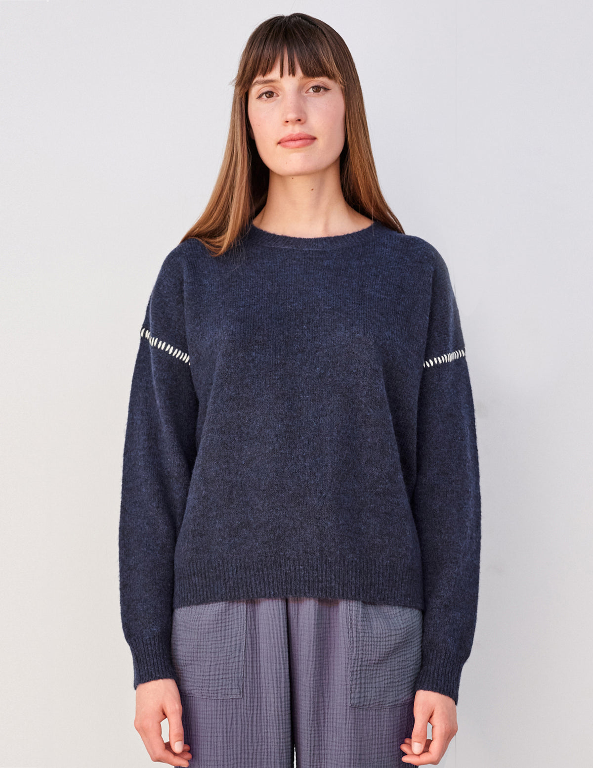 Sundry Oversized Sweater in Navy/White