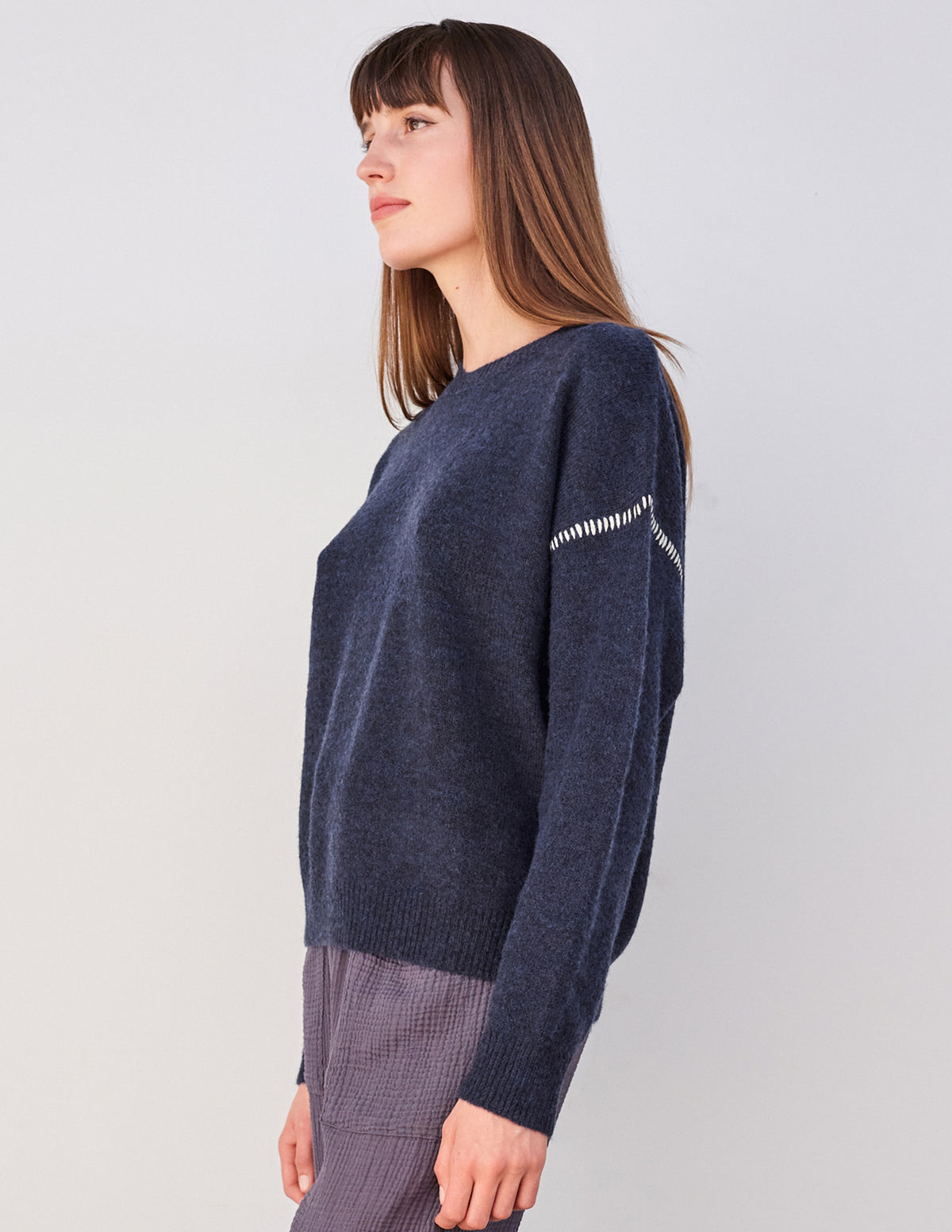 Sundry Oversized Sweater in Navy/White