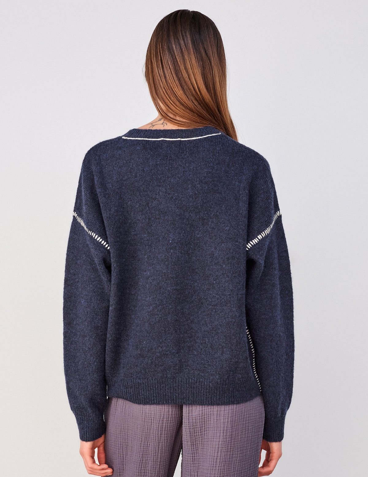 Sundry Oversized Sweater in Navy/White