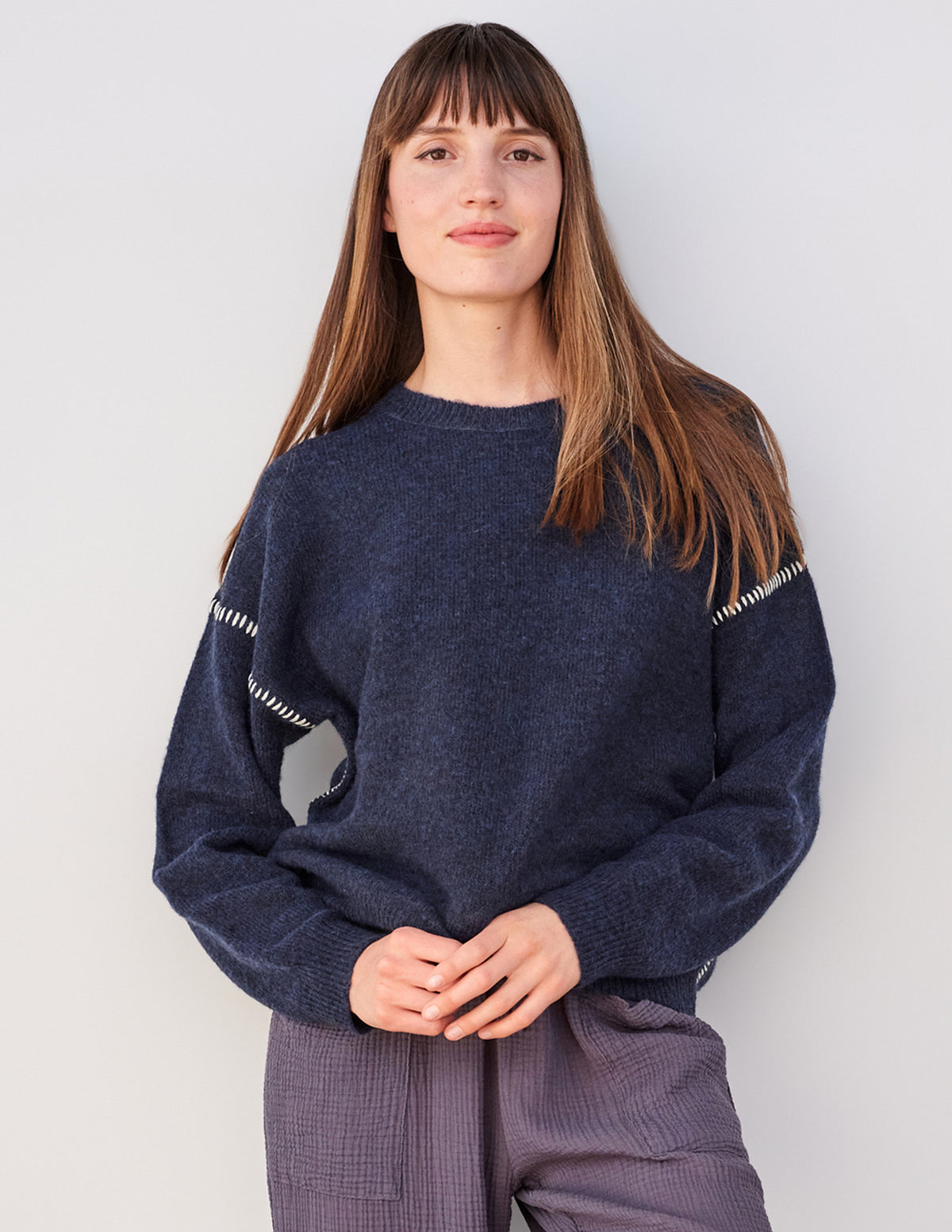 Sundry Oversized Sweater in Navy/White