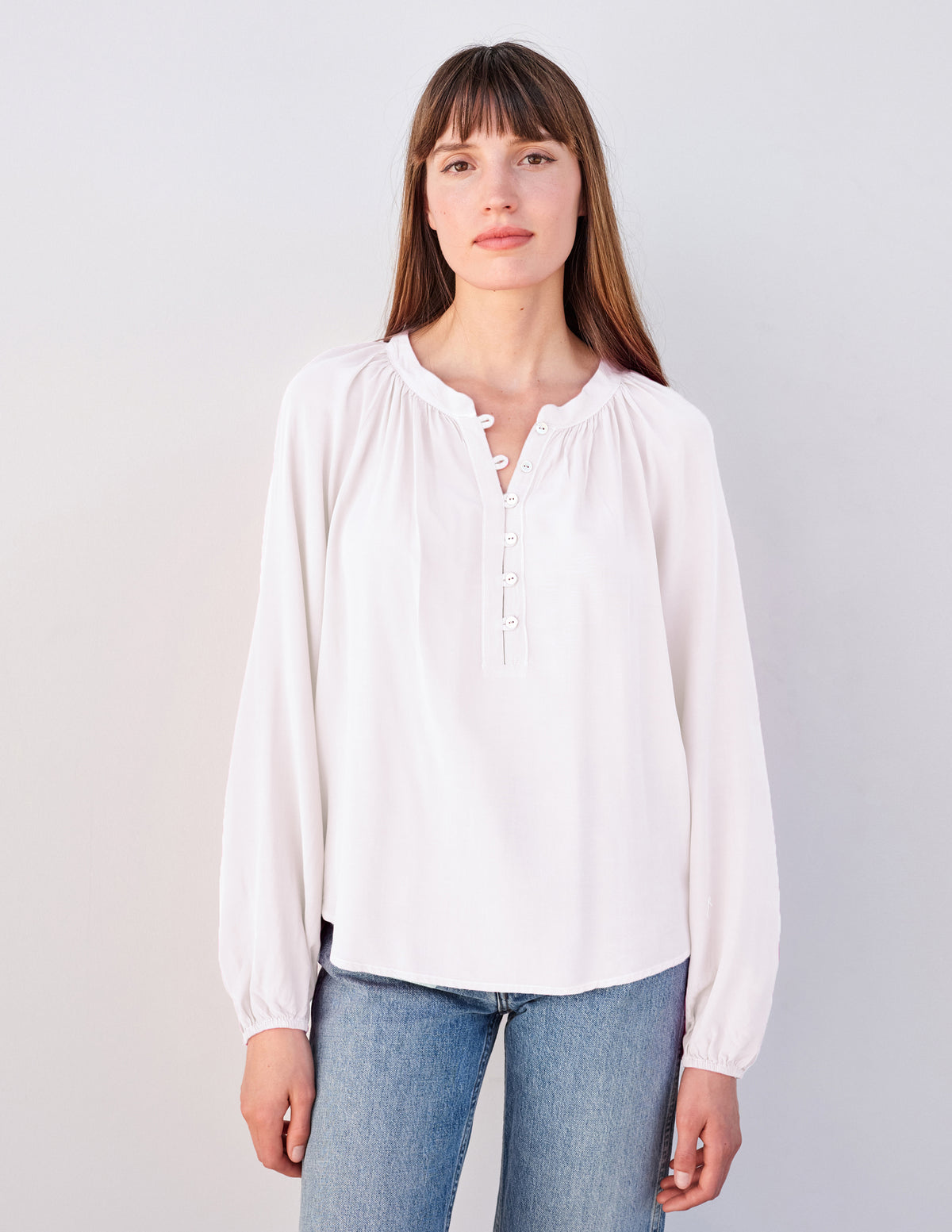 Sundry Long Sleeve Flowy Blouse in White