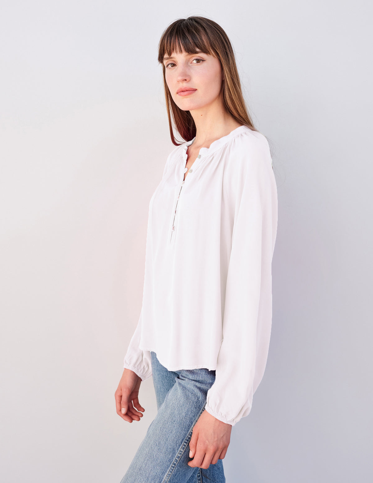 Sundry Long Sleeve Flowy Blouse in White