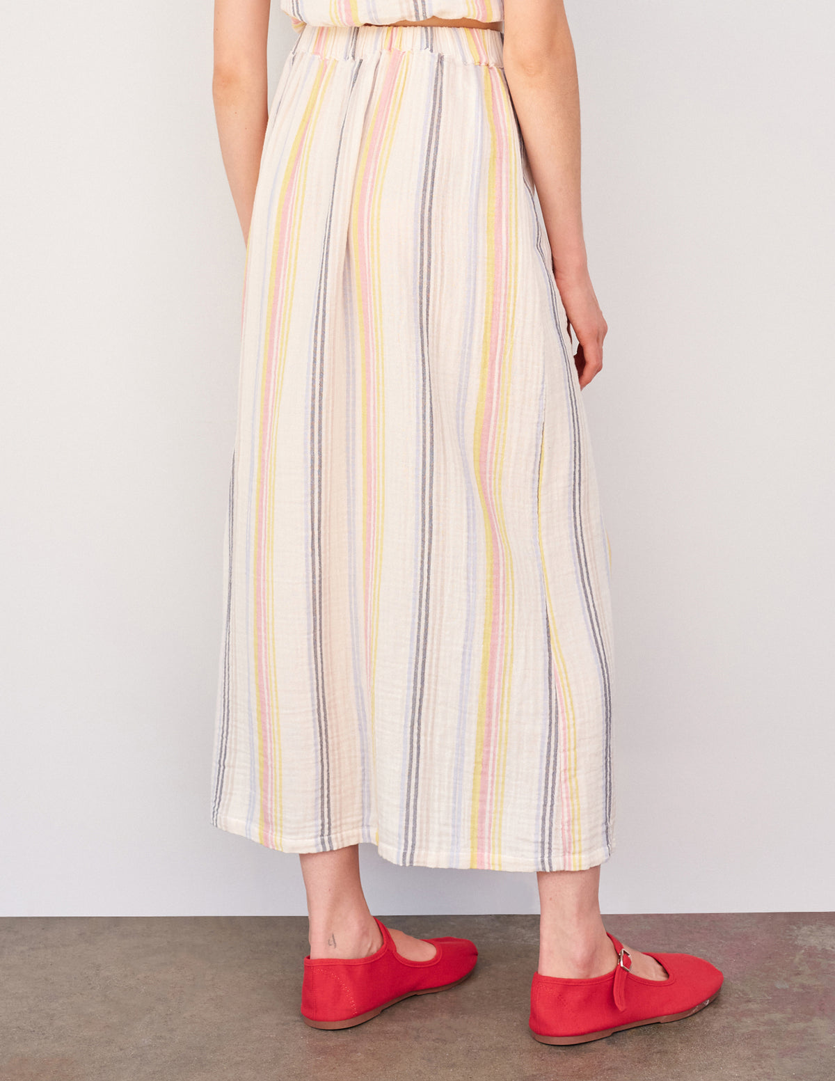 Sundry Long Skirt with Slit in Cream/Multi Stripes